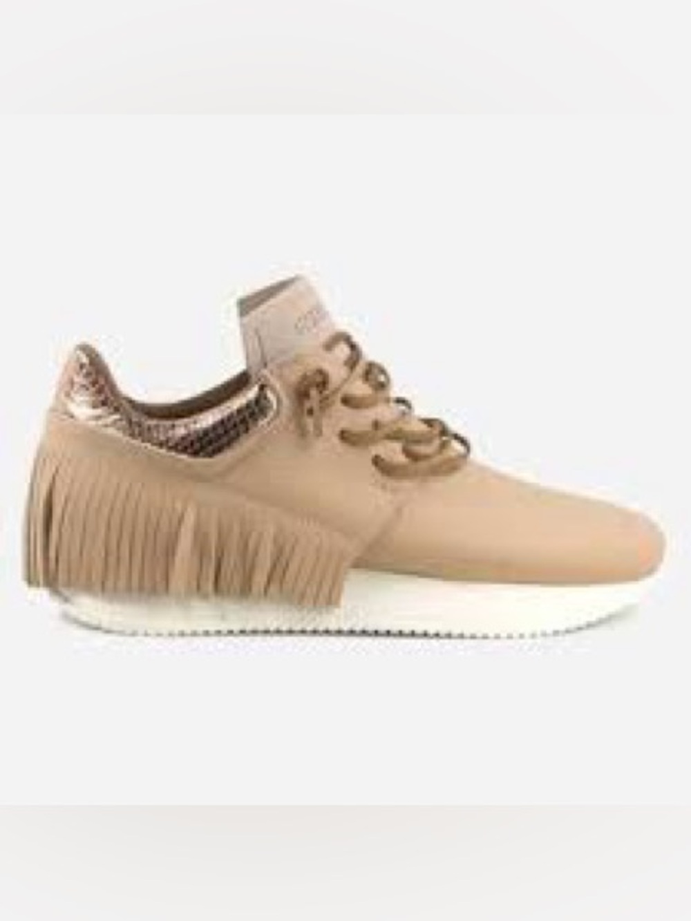 Esseutesse Women’s Suede Fringe Sneaker in Taupe Size 38